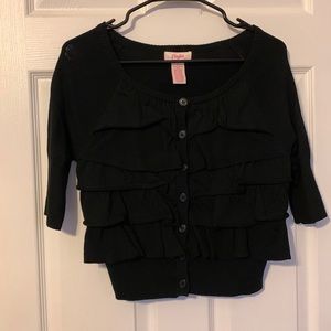 Candie’s, Black Ruffled Cardigan, Size Large, Like New, Worn Once.